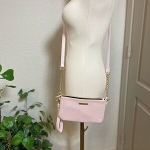 Betsey Johnson Pink Embossed Rose Crossbody Bag w/ Charging Pocket